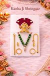 Classic Kanha Ji Shringar Jewellery Set with Velvet Mukut & Green Beaded Mala (Handcrafted)