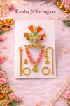 Orange-White Kanha Ji Shringar Jewellery Set with Stone Mukut & Coral Beaded Mala (Handcrafted)