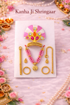 Pink-White Kanha Ji Shringar Jewellery Set with Stone Mukut & Pink Beaded Mala (Handcrafted)