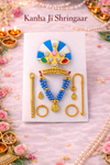 Blue-White Kanha Ji Shringar Jewellery Set with Stone Mukut & Blue Beaded Mala (Handcrafted)