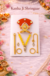 Orange Kanha Ji Shringar Jewellery Set with Stone Mukut & Yellow Beaded Mala (Handcrafted)