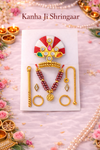 Red-White Kanha Ji Shringar Jewellery Set with Stone Mukut & Red Beaded Mala (Handcrafted)