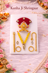 Kanha Ji Shringar Jewellery Set with Red Velvet Mukut & Yellow Beaded Mala (Handcrafted)