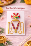 Kanha Ji Shringar Set with Red & White Mukut and Maroon Beaded Mala – Complete Laddu Gopal / Thakur Ji Decoration Set