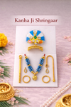 Kanha Ji Shringar Set – Blue & White Mukut with Golden Mala | Complete Laddu Gopal / Thakur Ji Decoration Set