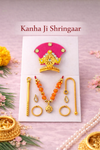 Kanha Ji Shringar Set – Pink Mukut with Orange Beaded Mala | Complete Laddu Gopal / Thakur Ji Decoration Set
