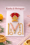 Kanha Ji Shringar Set – Red Mukut with Pink Beaded Mala | Complete Laddu Gopal / Thakur Ji Decoration Set
