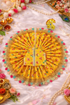 Sunshine Yellow Floral Silk Poshak for Kanha Ji with Multicolor Gota Border (Handcrafted)