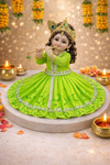 Vibrant Green Sequin Kanha Ji Poshak with Silver Trim – Handcrafted Laddu Gopal Dress