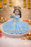 Sky Blue Sequin Kanha Ji Poshak with Iridescent Trim – Handcrafted Laddu Gopal Dress