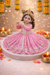 Baby Pink Sequin Kanha Ji Poshak with Multicolored Trim – Handcrafted Laddu Gopal Dress