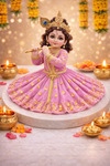 Elegant Pink Velvet Kanha Ji Poshak with Stone Embellishments & Gold Zari – Handcrafted Laddu Gopal Dress
