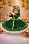 Elegant Green Velvet Kanha Ji Poshak with Golden Lace Border – Handcrafted Laddu Gopal Dress