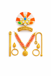 Orange-White Kanha Ji Shringar Jewellery Set with Stone Mukut & Coral Beaded Mala (Handcrafted)
