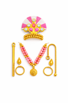 Pink-White Kanha Ji Shringar Jewellery Set with Stone Mukut & Pink Beaded Mala (Handcrafted)