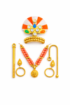 Orange-White Kanha Ji Shringar Jewellery Set with Stone Mukut & Pink Beaded Mala (Handcrafted)