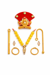 Orange Kanha Ji Shringar Jewellery Set with Stone Mukut & Yellow Beaded Mala (Handcrafted)