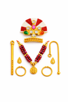 Red-White Kanha Ji Shringar Jewellery Set with Stone Mukut & Red Beaded Mala (Handcrafted)